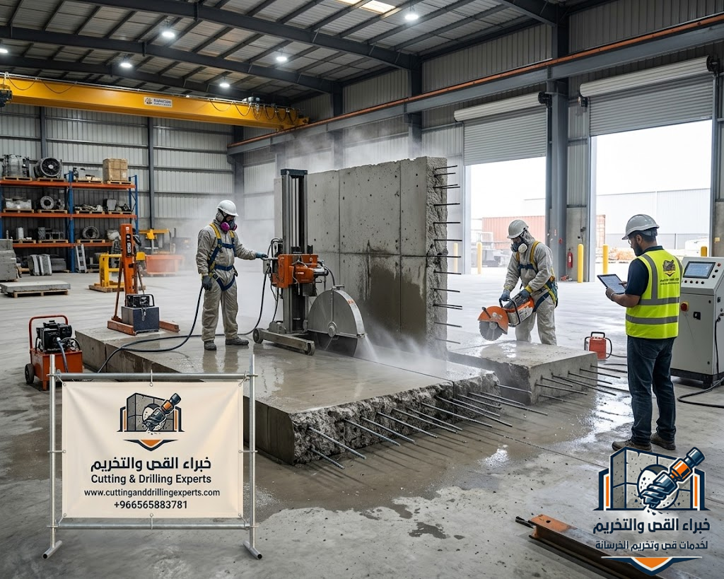 قص خرسانة مسلحة بالطائف باستخدام المناشير والسلك الماسي لتنفيذ قص الجدران والأسقف والقواعد والكمرات الخرسانية بدقة عالية وبدون تكسير